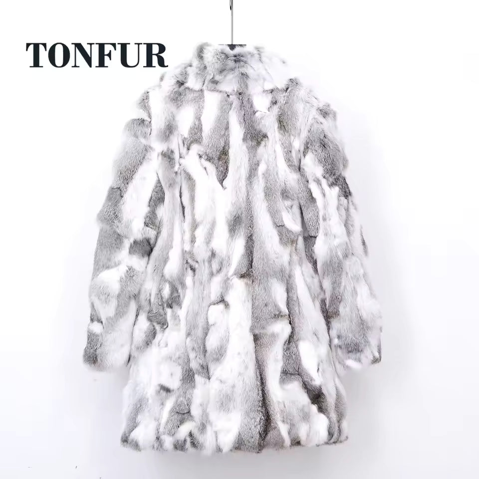 2025 Thick Warm Classical Customize Women's Real Whole Skin Real Genuine Rabbit Fur Coat Female Mandarin Collar Jacket TSR257