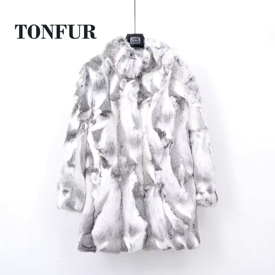 2025 Thick Warm Classical Customize Women's Real Whole Skin Real Genuine Rabbit Fur Coat Female Mandarin Collar Jacket TSR257