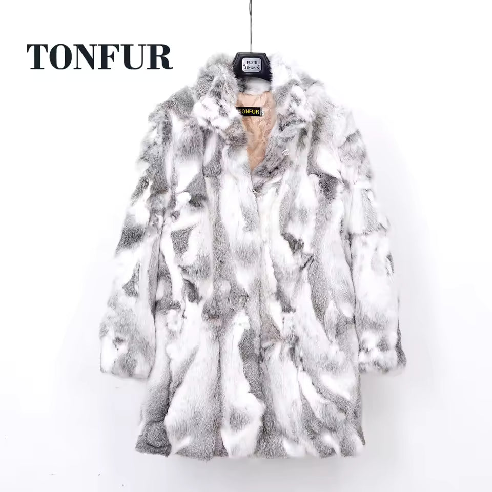 2025 Thick Warm Classical Customize Women's Real Whole Skin Real Genuine Rabbit Fur Coat Female Mandarin Collar Jacket TSR257