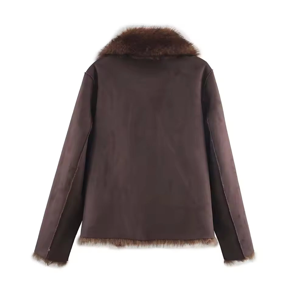 2025 Winter Women's Street Fashion Faux Fur Jackets For Women Long Sleeves Double-Sided Thick Warm New Casual Coats