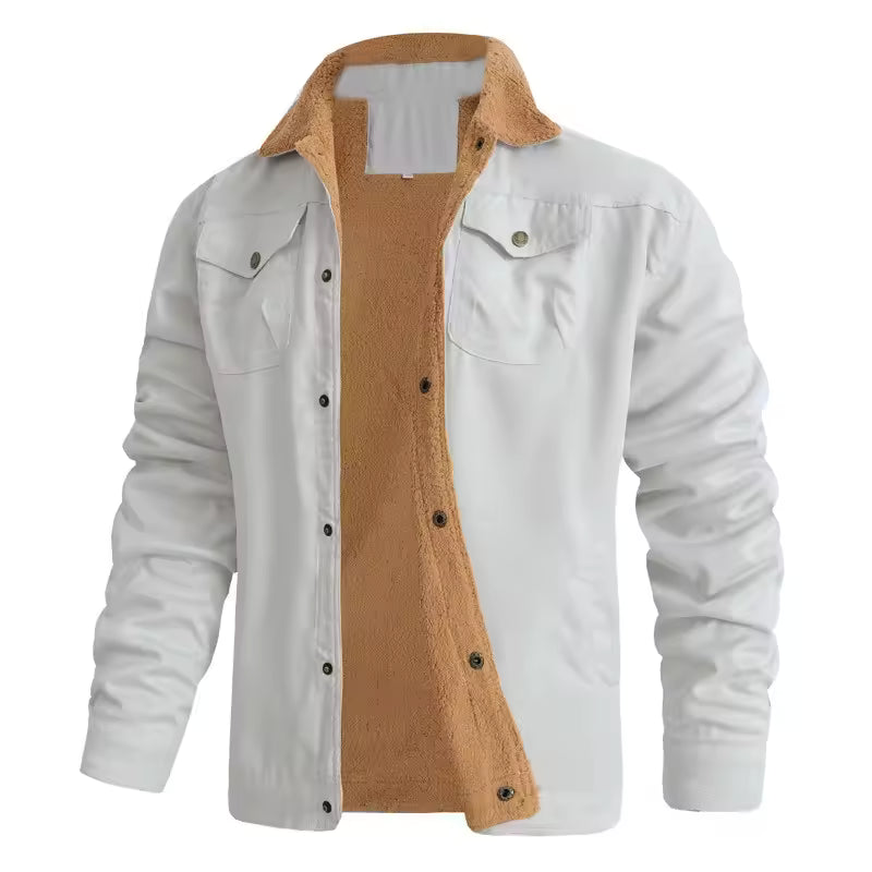 Men’s Winter Plush Bomber Jacket – Thick Wool-Blend Button-Up Coat