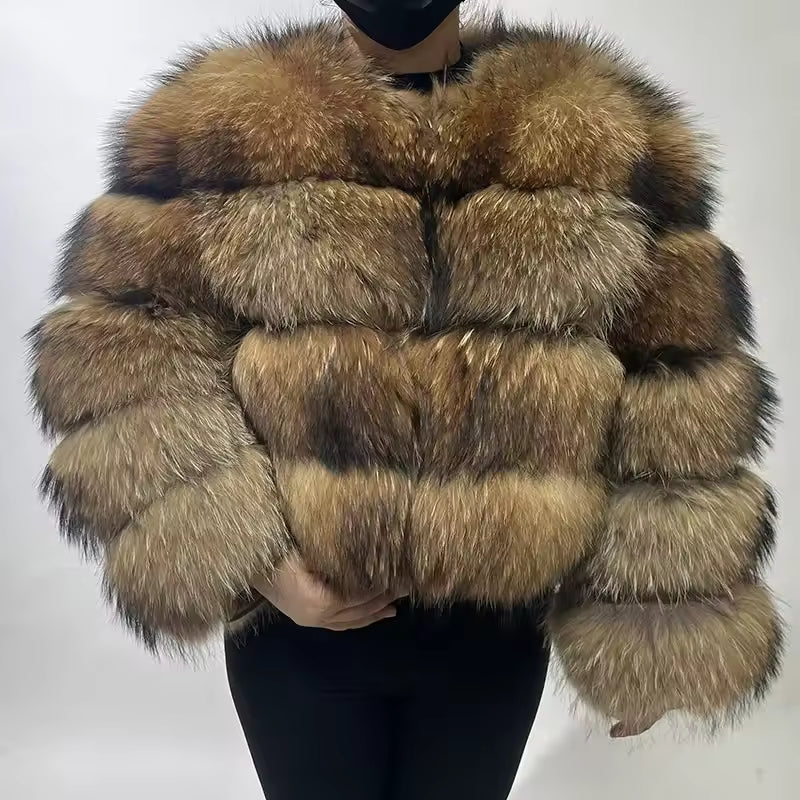 2025 MAOMAOKONG Natural Real Fox Fur Coat Women Winter Long Sleeve Luxury Raccoon Fur Jackets Thick Top Female Furry Coat Vest