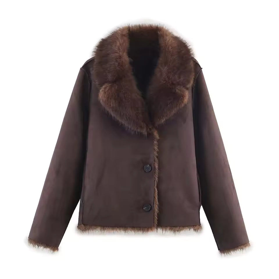 2025 Winter Women's Street Fashion Faux Fur Jackets For Women Long Sleeves Double-Sided Thick Warm New Casual Coats