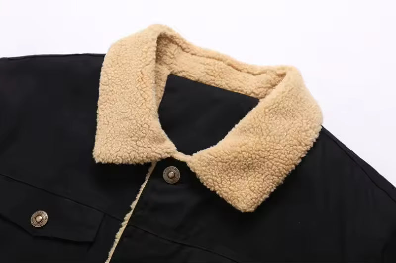 Men’s Winter Plush Bomber Jacket – Thick Wool-Blend Button-Up Coat