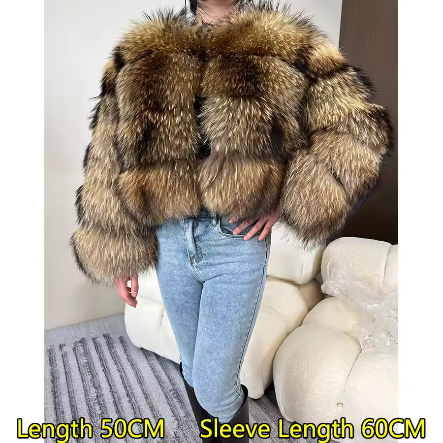 2025 MAOMAOKONG Natural Real Fox Fur Coat Women Winter Long Sleeve Luxury Raccoon Fur Jackets Thick Top Female Furry Coat Vest
