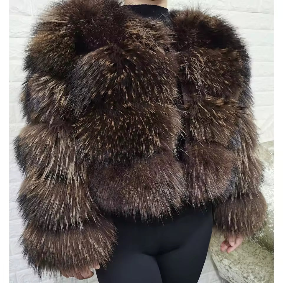 2025 MAOMAOKONG Natural Real Fox Fur Coat Women Winter Long Sleeve Luxury Raccoon Fur Jackets Thick Top Female Furry Coat Vest