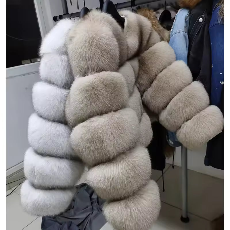 2025 MAOMAOKONG Natural Real Fox Fur Coat Women Winter Long Sleeve Luxury Raccoon Fur Jackets Thick Top Female Furry Coat Vest